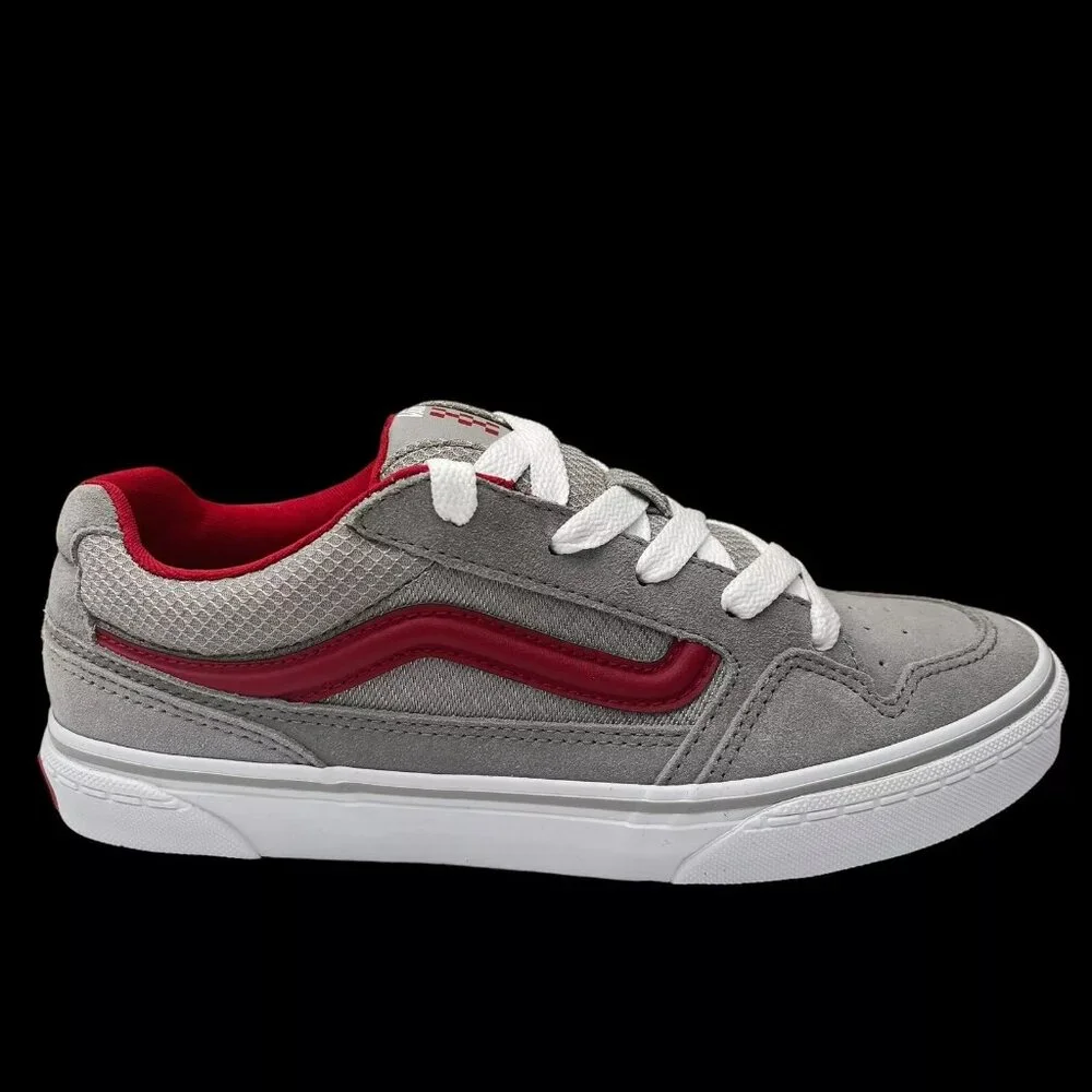 Vans Caldrone Youth Boy's Suede Sneakers Size‎ 5 Gray-Red Classic Stylish Shoes